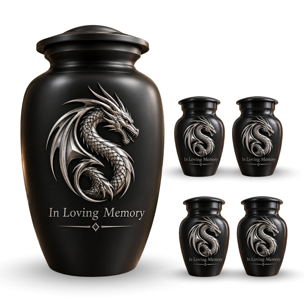mythical dragon memorial urn for ashes, handmade aluminum urn – photo 8