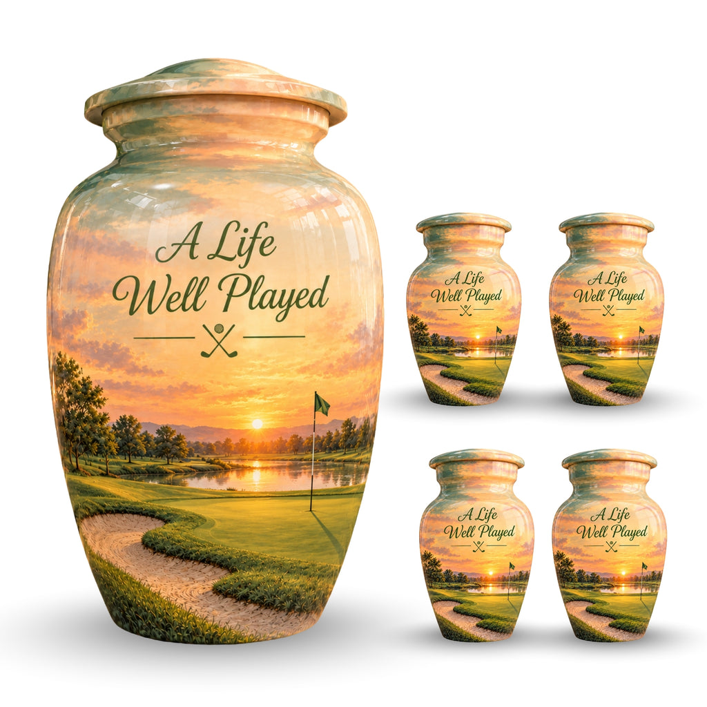 Golfer's Memorial Urn with Sand Trap for Human Ashes – Personalized Handmade Aluminum Cremation Urn
