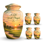 Golfer's Memorial Urn with Sand Trap for Human Ashes – Personalized Handmade Aluminum Cremation Urn