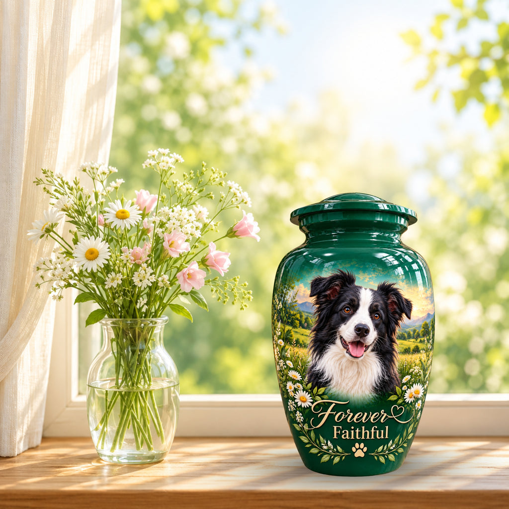 personalized dog portrait cremation urn for pet ashes, handmade aluminum pet memorial urn with photo – picture 10