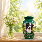 personalized dog portrait cremation urn for pet ashes, handmade aluminum pet memorial urn with photo – picture 10