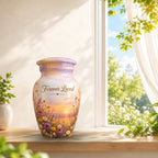 Sunset Wildflower Memorial Cremation Urn for Human Ashes – Personalized Handmade Aluminum Urn