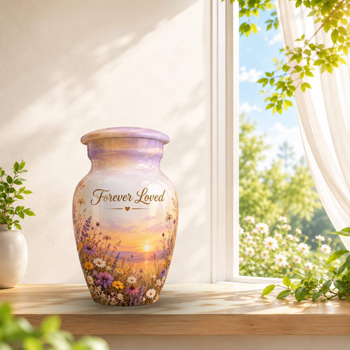 Sunset Wildflower Memorial Cremation Urn for Human Ashes – Personalized Handmade Aluminum Urn