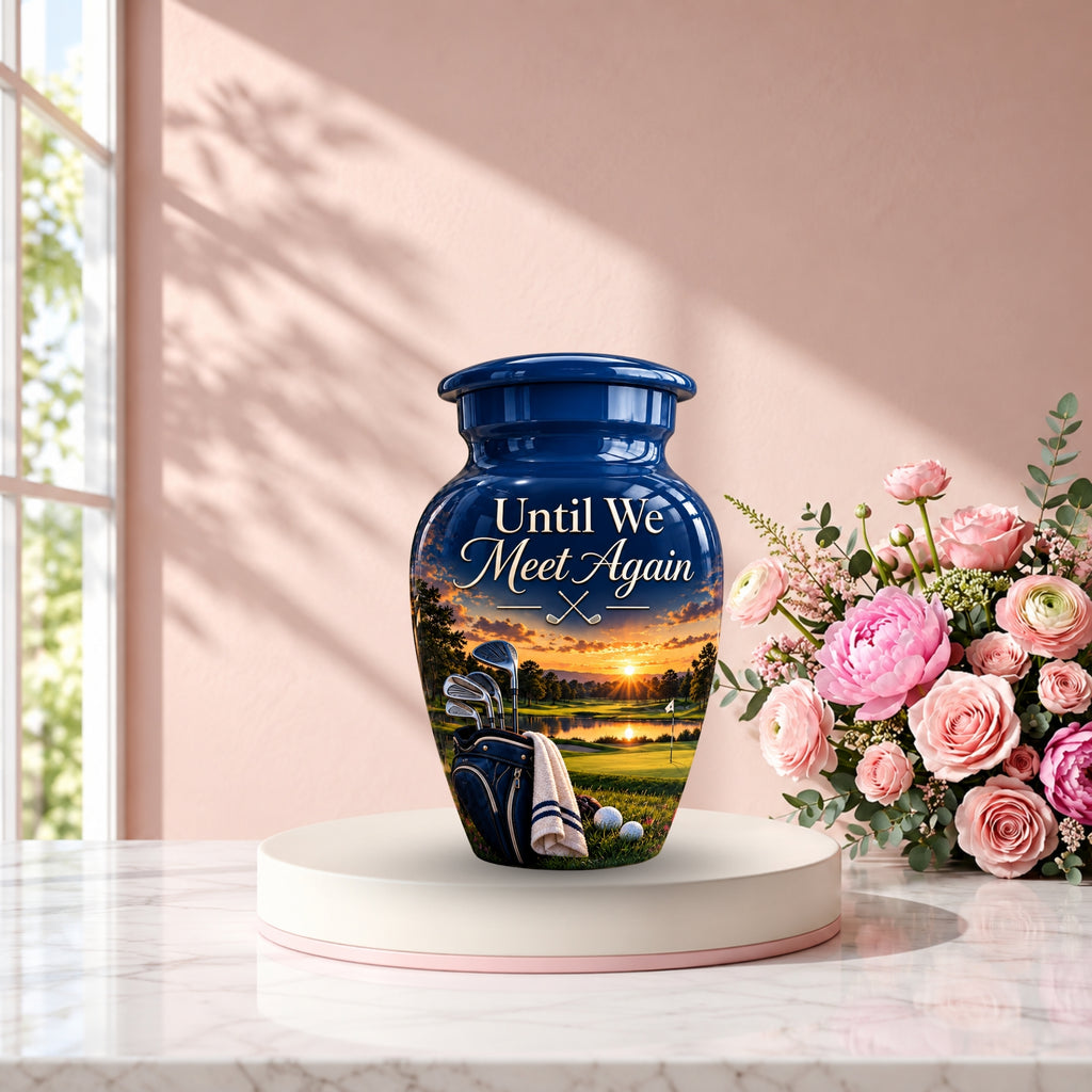 golf bag fairway sunset cremation urn for human ashes, handmade aluminum – photo 9