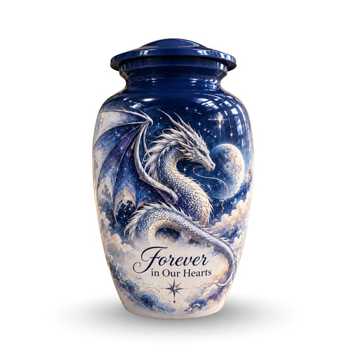 dragon cremation urn for human ashes, handmade aluminum urn – photo 1