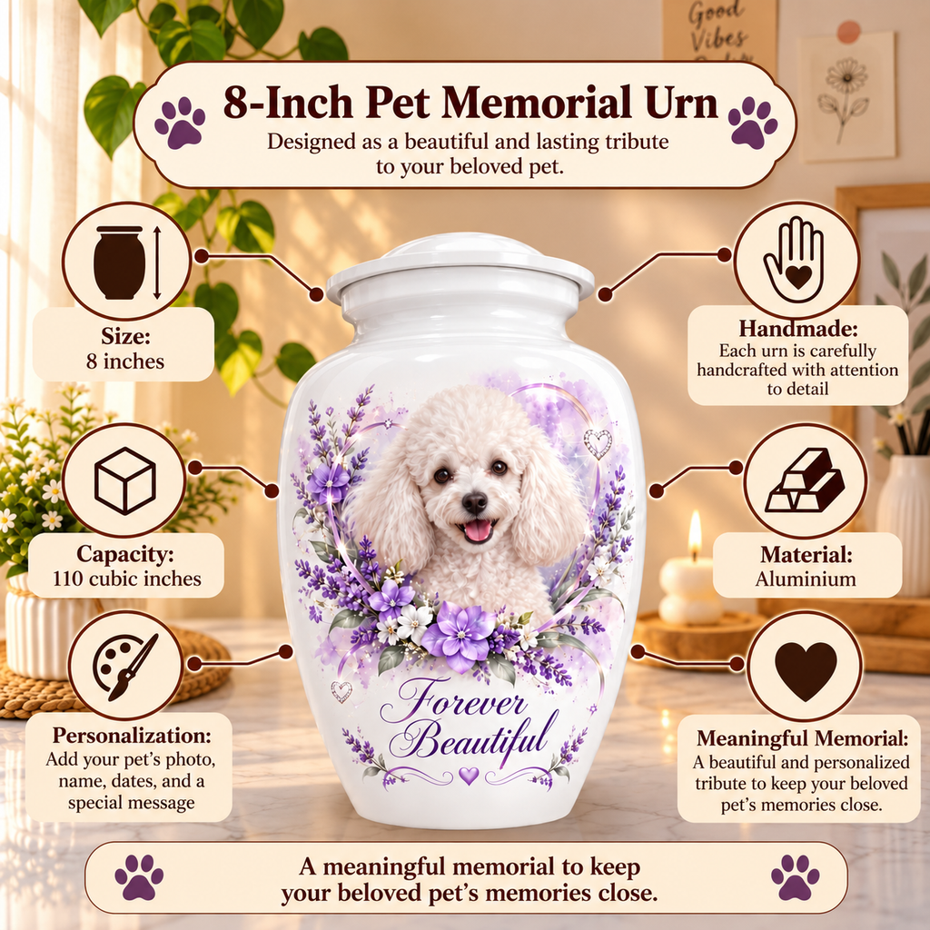 personalized dog memorial cremation urn for dogs, handmade aluminum pet memorial urn with photo – picture 1