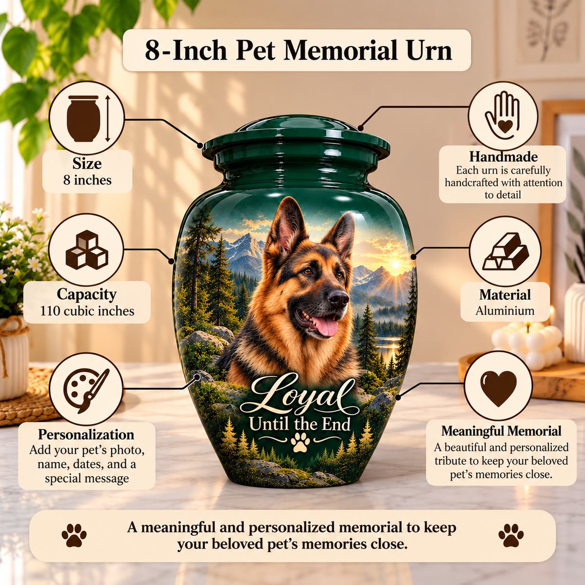personalized dog memorial urn for dog ashes, handmade aluminum pet memorial urn with photo – picture 1
