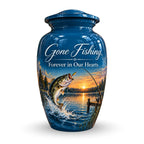 bass fishing sunset cremation urn for human ashes, handmade aluminum – photo 1
