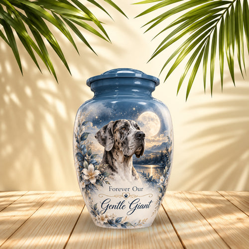 great dane cremation urn for pet ashes, handmade aluminum pet memorial urn with photo – picture 2