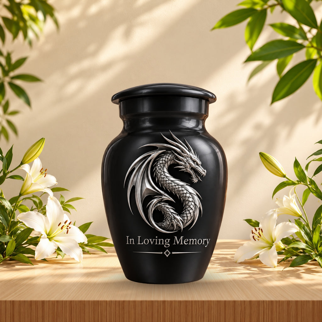mythical dragon memorial urn for ashes, handmade aluminum urn – photo 10