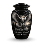 black & white eagle mountain lake cremation urn for human ashes, handmade aluminum – photo 1