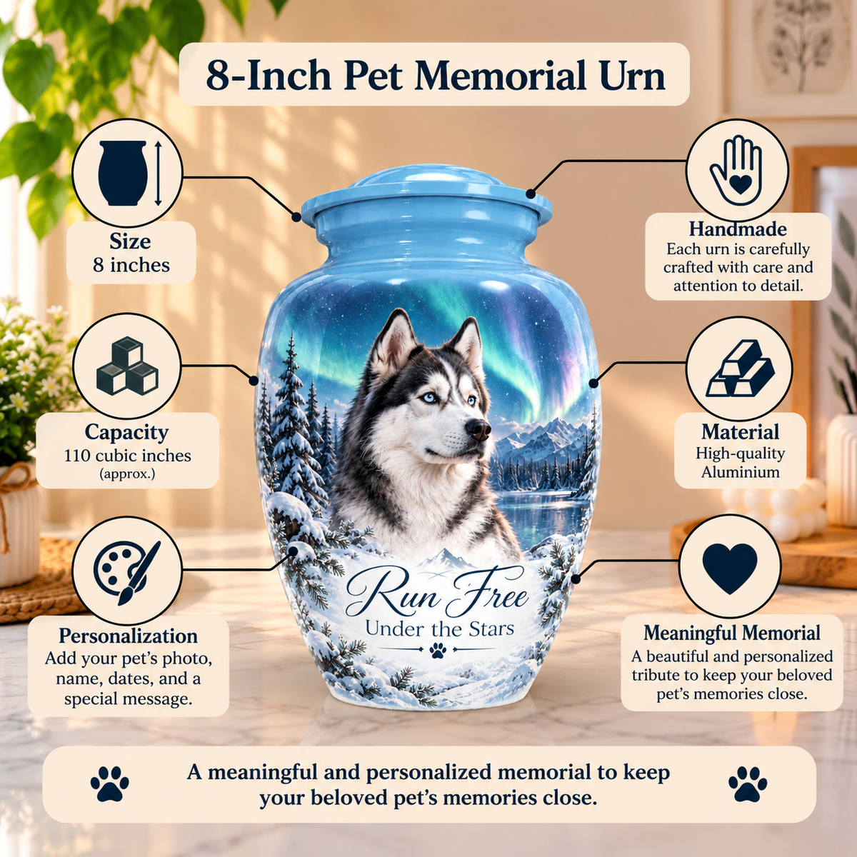 personalized dog photo cremation urn for pet ashes, handmade aluminum pet memorial urn with photo – picture 1