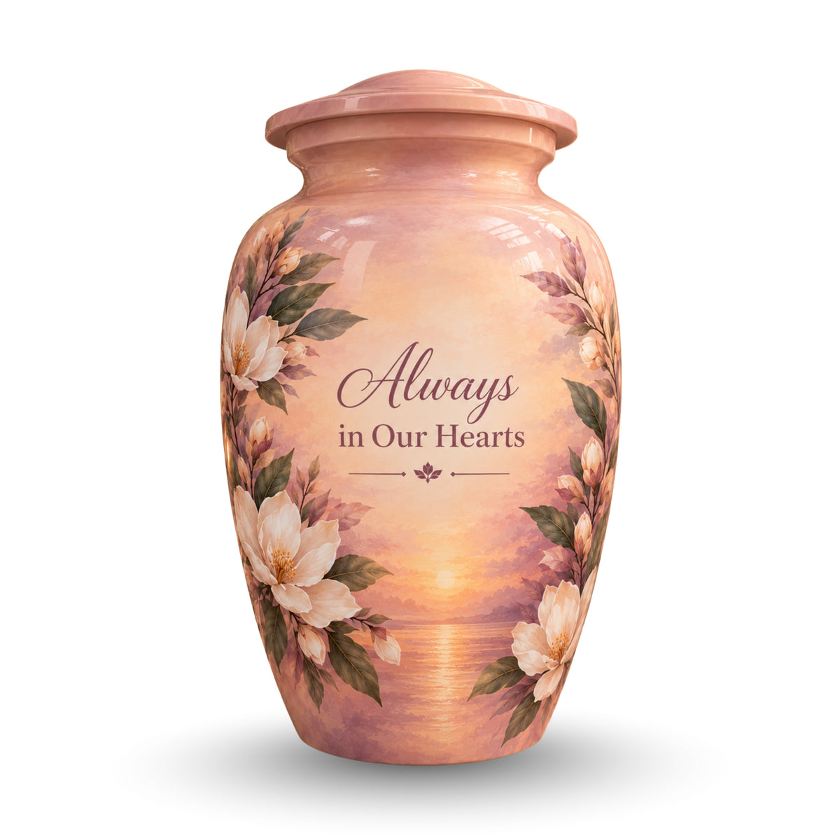 Sunset Wildflower Memorial Cremation Urn for Human Ashes – Personalized Handmade Aluminum Urn