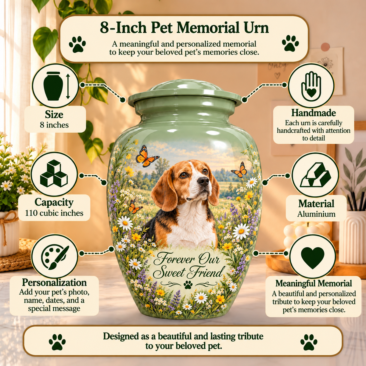 personalized dog photo pet urn for ashes, handmade aluminum pet memorial urn with photo – picture 1
