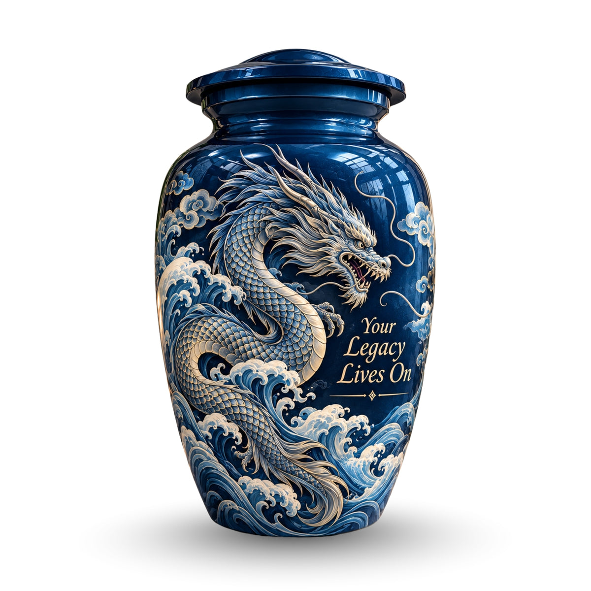fantasy dragon memorial urn for ashes, handmade aluminum urn – photo 1
