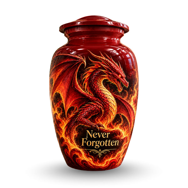 fantasy dragon cremation urn for human ashes, handmade aluminum urn – photo 1