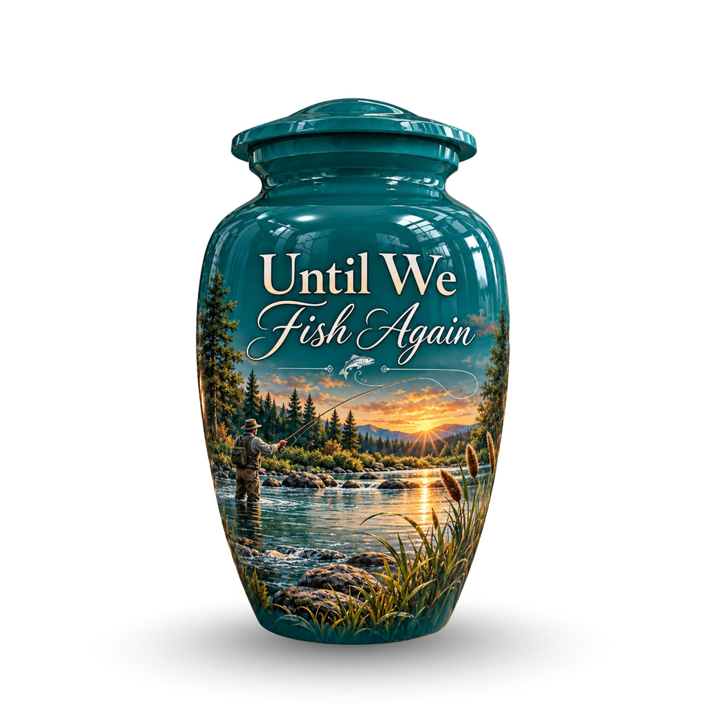 until we fish again cremation urn for human ashes, handmade aluminum – photo 1