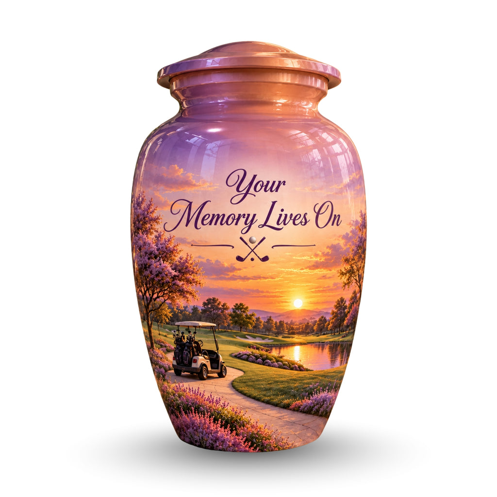 Lavender Fairway Cremation Urn for Human Ashes – Personalized Handmade Aluminum Urn