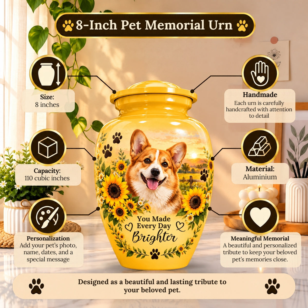 dog photo memorial cremation urn for pet ashes, handmade aluminum pet memorial urn with photo – picture 2