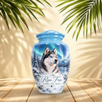 personalized dog photo cremation urn for pet ashes, handmade aluminum pet memorial urn with photo – picture 2
