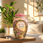 Floral Garden Arbor Sunset Cremation Urn for Human Ashes – Personalized Handmade Aluminum Urn