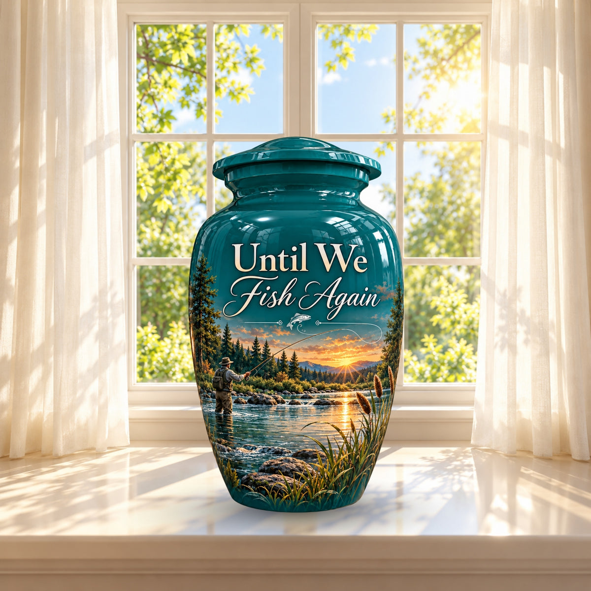 until we fish again cremation urn for human ashes, handmade aluminum – photo 2