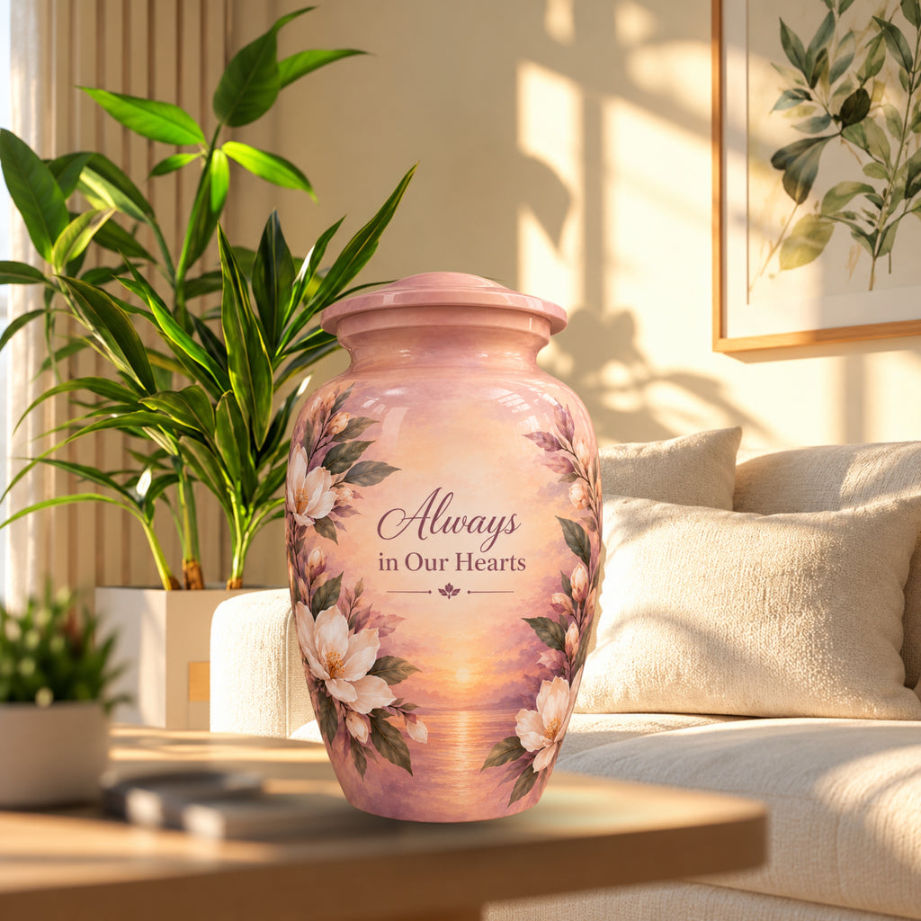 Sunset Wildflower Memorial Cremation Urn for Human Ashes – Personalized Handmade Aluminum Urn