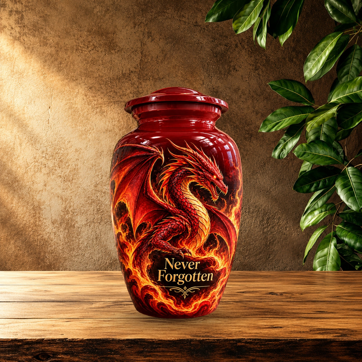 fantasy dragon cremation urn for human ashes, handmade aluminum urn – photo 2