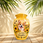 dog photo memorial cremation urn for pet ashes, handmade aluminum pet memorial urn with photo – picture 3