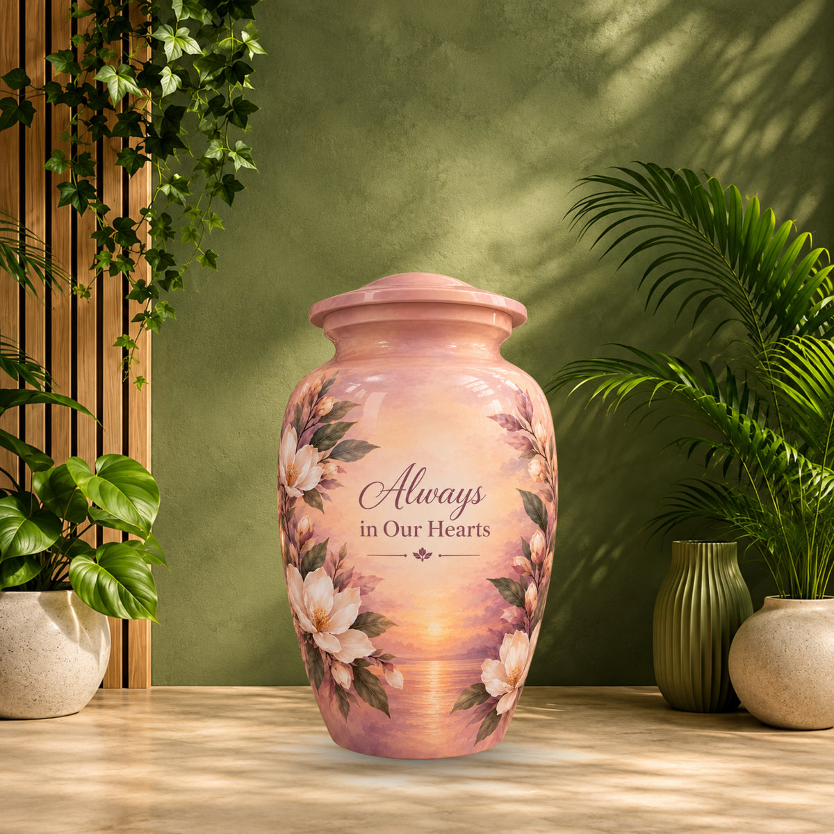 Sunset Wildflower Memorial Cremation Urn for Human Ashes – Personalized Handmade Aluminum Urn