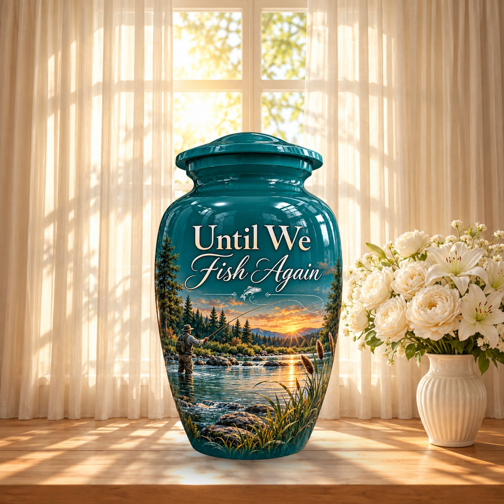 until we fish again cremation urn for human ashes, handmade aluminum – photo 3