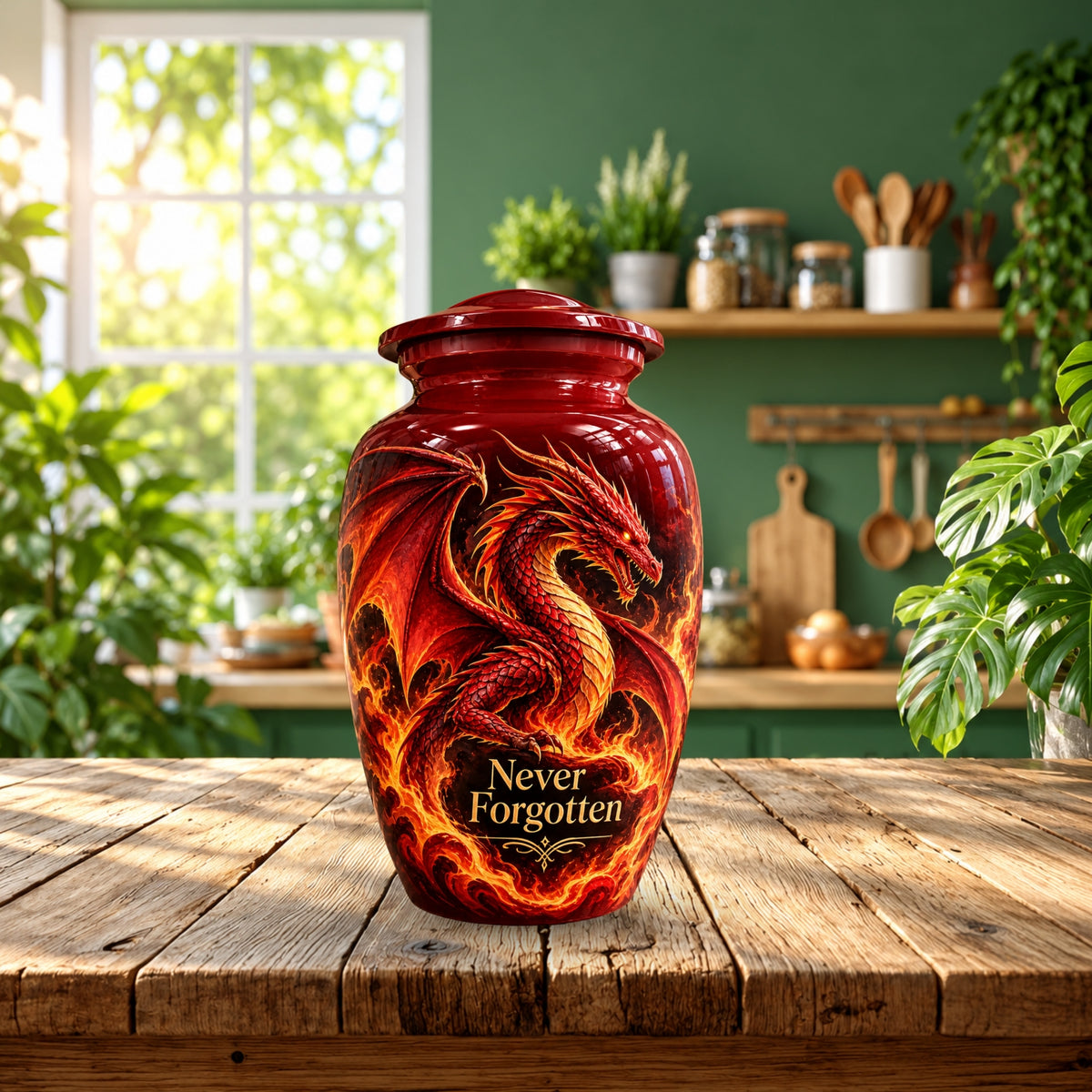 fantasy dragon cremation urn for human ashes, handmade aluminum urn – photo 3