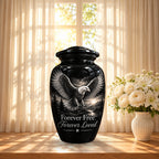 black & white eagle mountain lake cremation urn for human ashes, handmade aluminum – photo 3