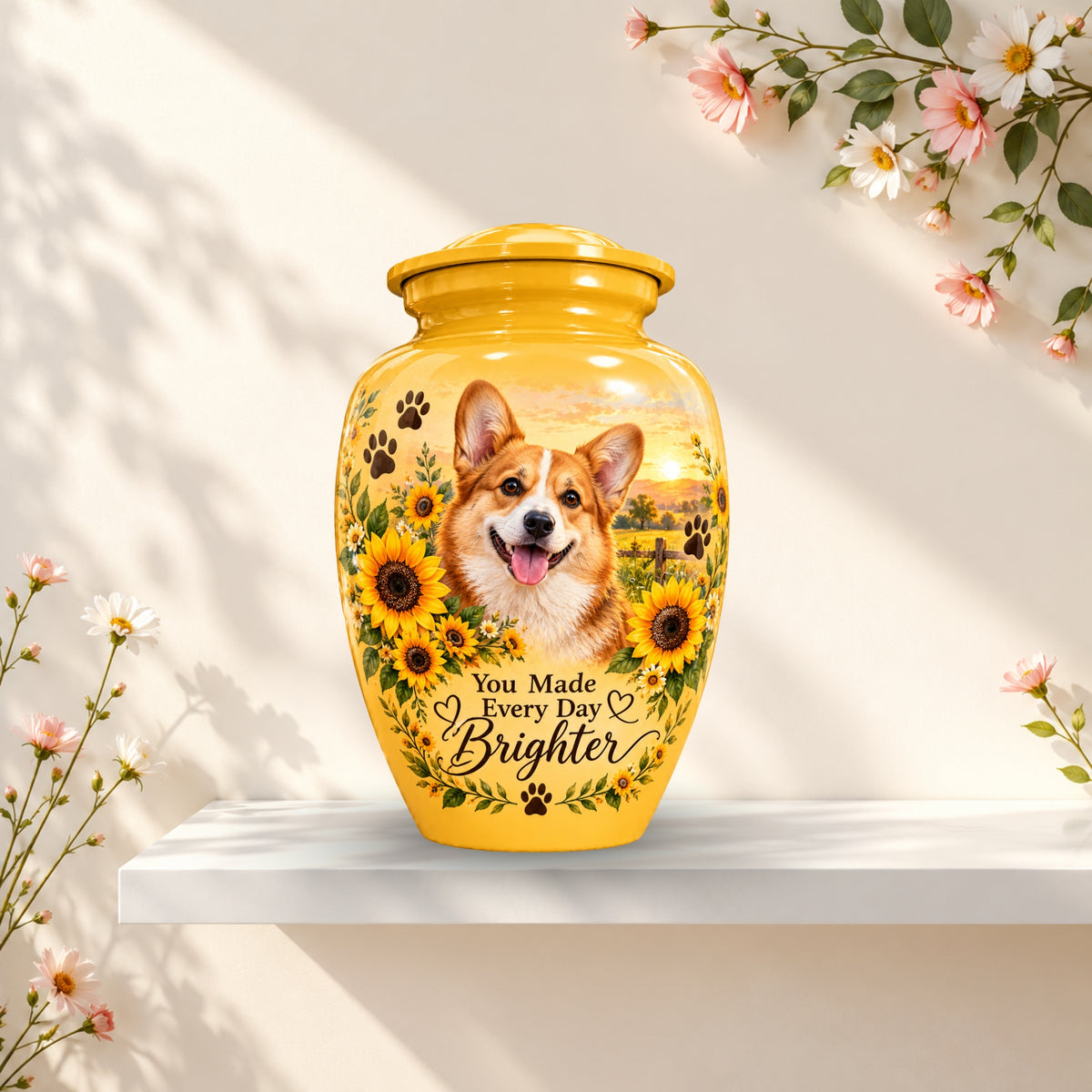 dog photo memorial cremation urn for pet ashes, handmade aluminum pet memorial urn with photo – picture 1