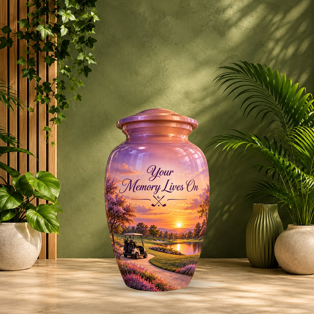 Lavender Fairway Cremation Urn for Human Ashes – Personalized Handmade Aluminum Urn