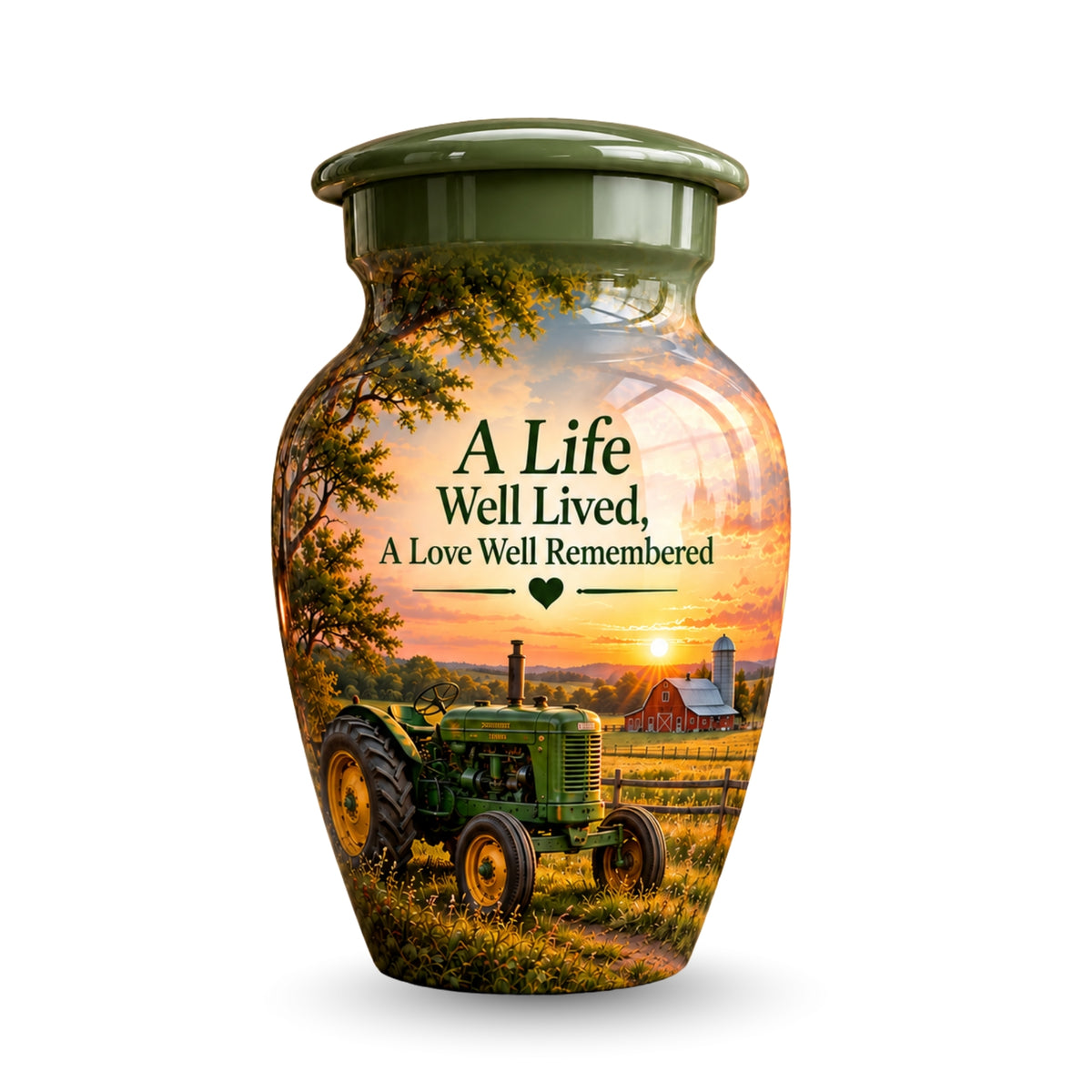 vintage tractor farm sunset cremation urn for human ashes, handmade aluminum – photo 4