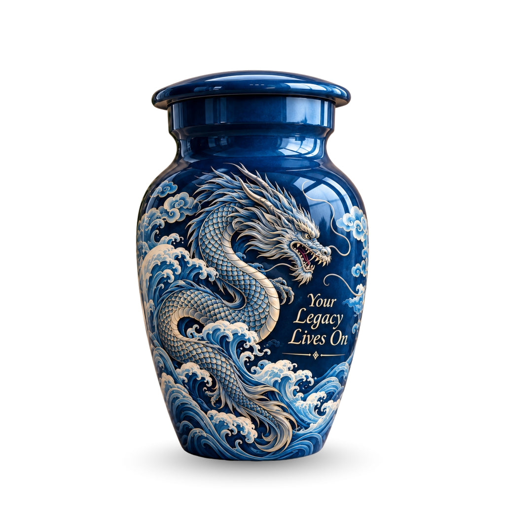 fantasy dragon memorial urn for ashes, handmade aluminum urn – photo 4