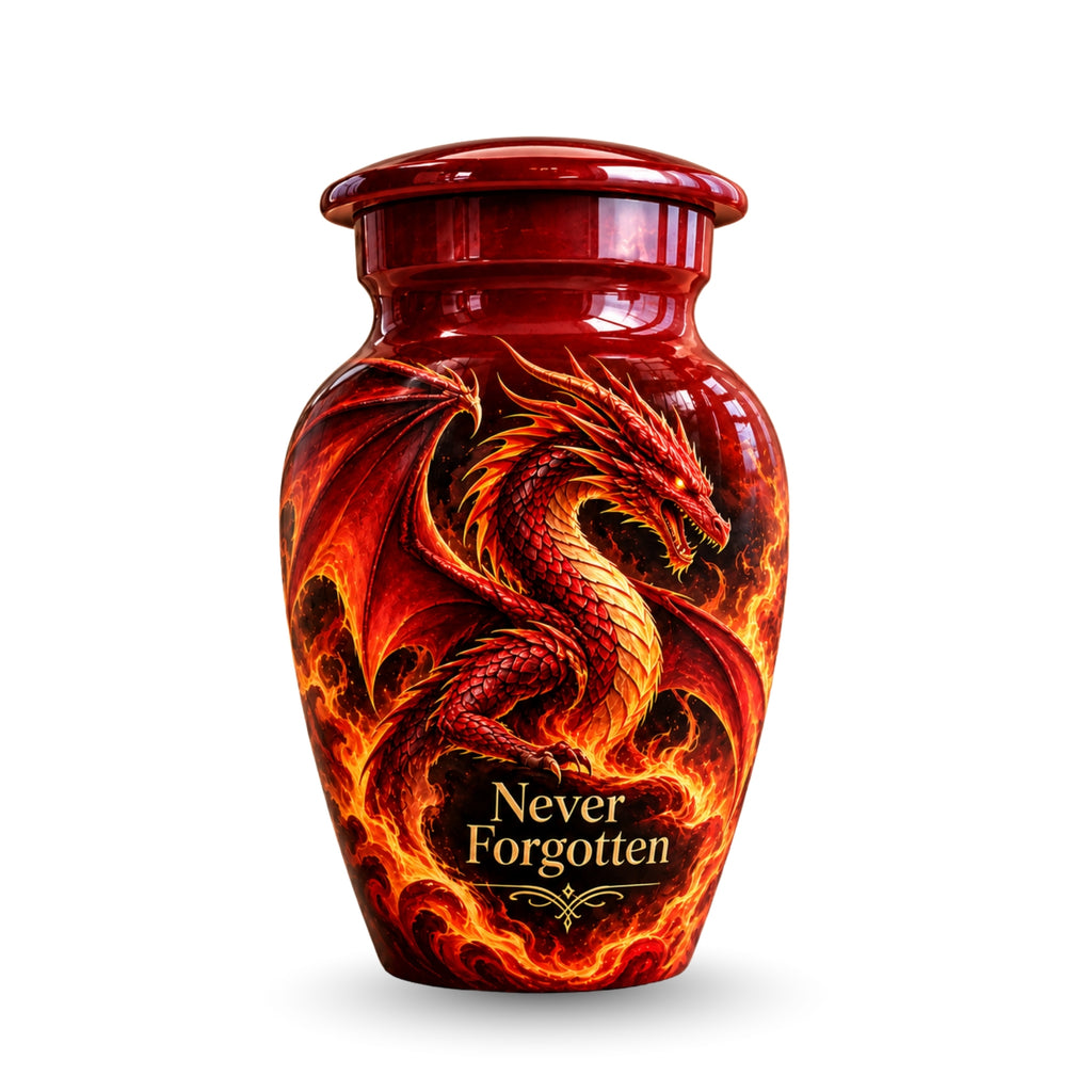fantasy dragon cremation urn for human ashes, handmade aluminum urn – photo 4