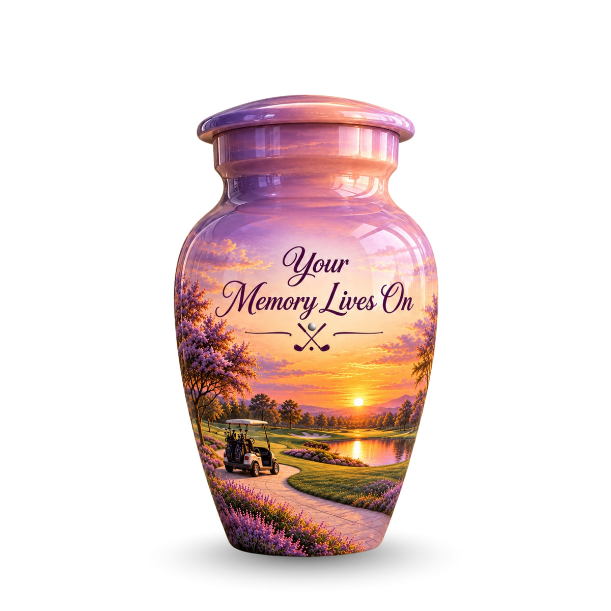 Lavender Fairway Cremation Urn for Human Ashes – Personalized Handmade Aluminum Urn