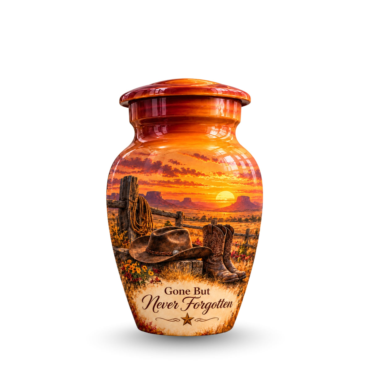Cowboy Boots and Hat Cremation Urn for Human Ashes – Personalized Handmade Aluminum Urn