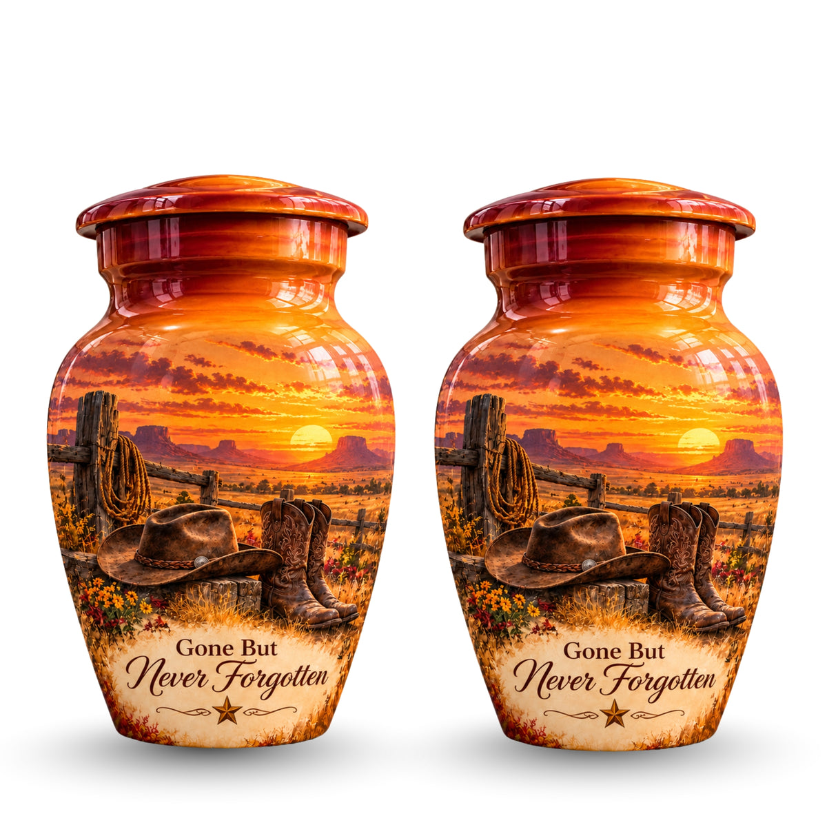 Cowboy Boots and Hat Cremation Urn for Human Ashes – Personalized Handmade Aluminum Urn