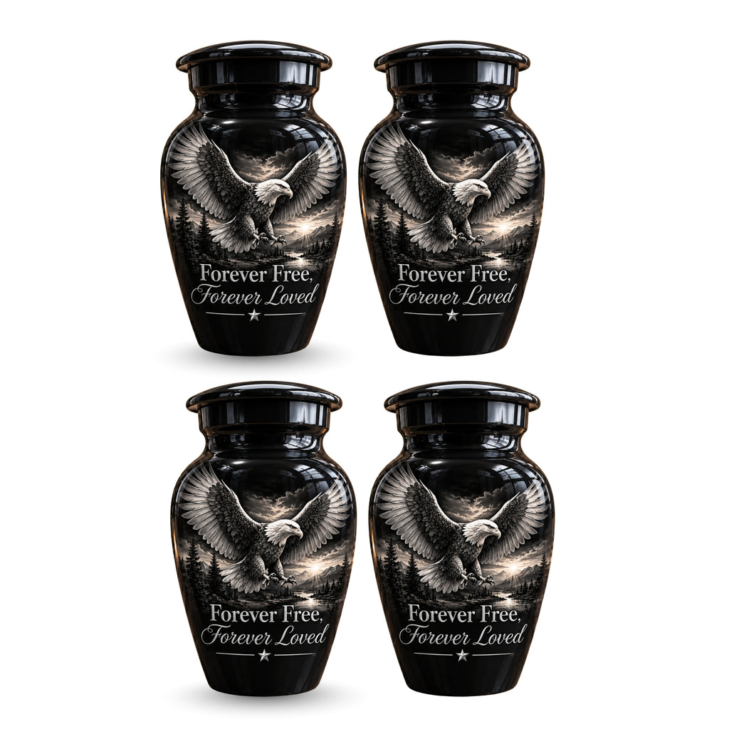 black & white eagle mountain lake cremation urn for human ashes, handmade aluminum – photo 6
