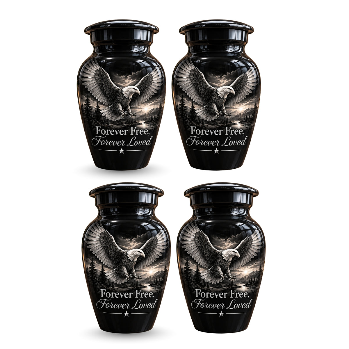 black & white eagle mountain lake cremation urn for human ashes, handmade aluminum – photo 6