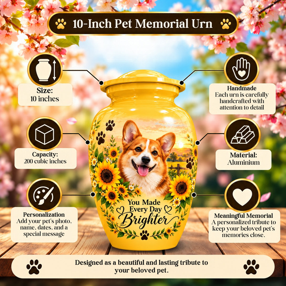 dog photo memorial cremation urn for pet ashes, handmade aluminum pet memorial urn with photo – picture 6