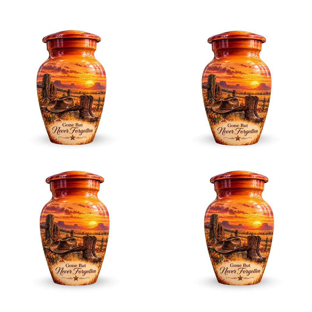 Cowboy Boots and Hat Cremation Urn for Human Ashes – Personalized Handmade Aluminum Urn