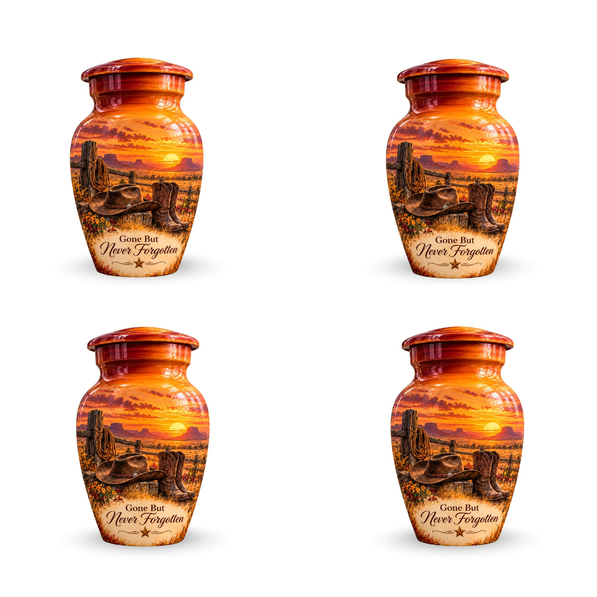 Cowboy Boots and Hat Cremation Urn for Human Ashes – Personalized Handmade Aluminum Urn