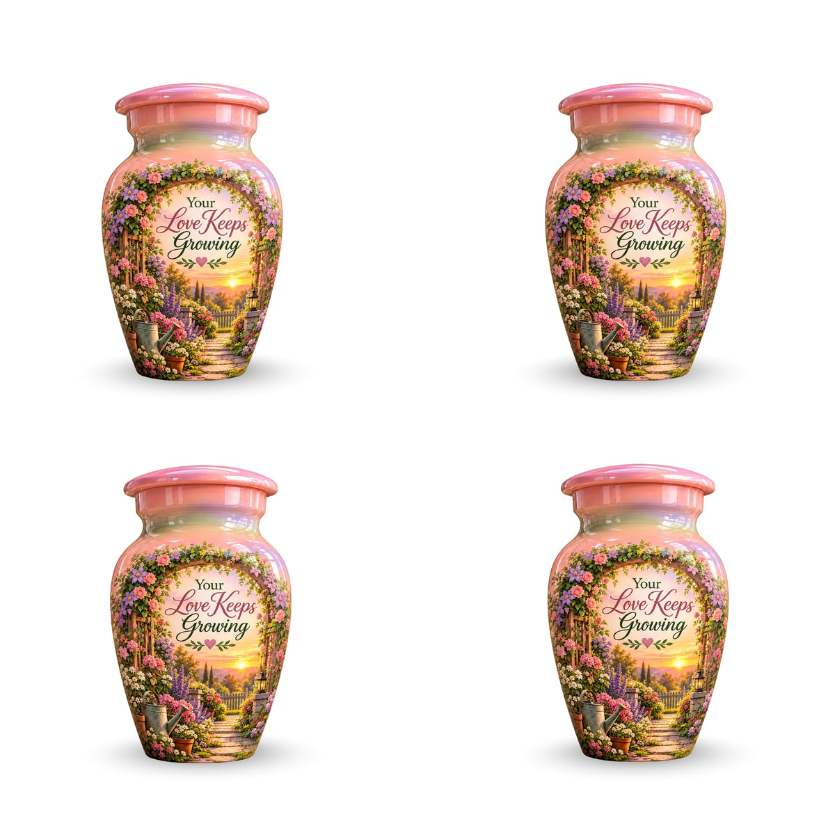 Floral Garden Arbor Sunset Cremation Urn for Human Ashes – Personalized Handmade Aluminum Urn