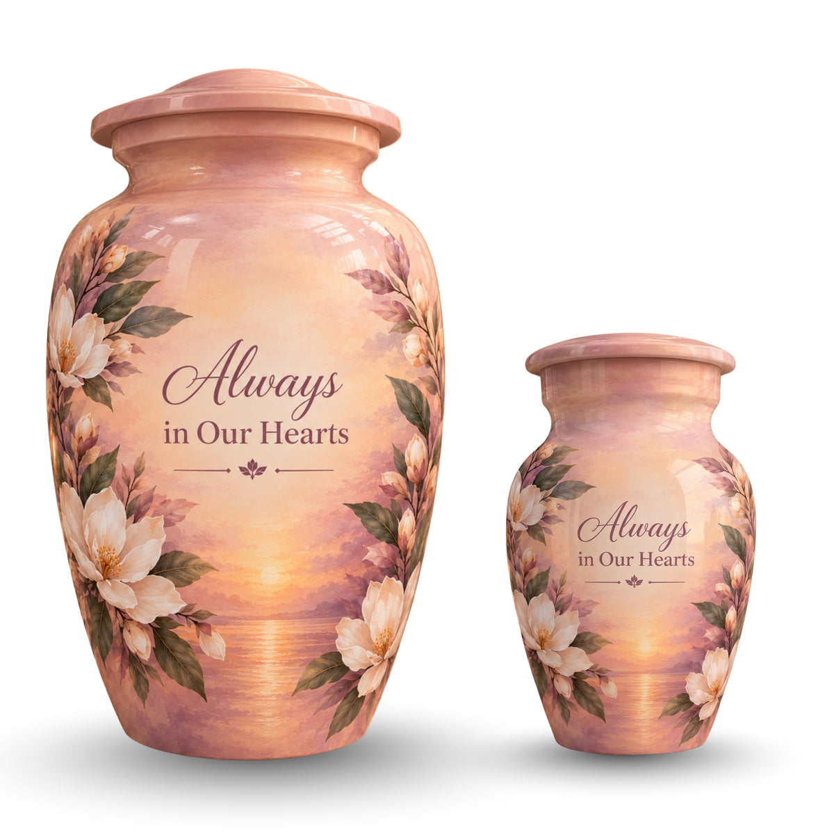 Sunset Wildflower Memorial Cremation Urn for Human Ashes – Personalized Handmade Aluminum Urn