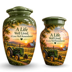 vintage tractor farm sunset cremation urn for human ashes, handmade aluminum – photo 7