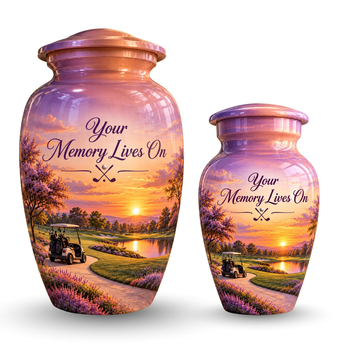 Lavender Fairway Cremation Urn for Human Ashes – Personalized Handmade Aluminum Urn
